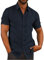 Glacspyg Linen Shirt Men's Short Sleeve Work Casual Shirt Fit Business Casual Holiday Summer Beach Navy Blue 2XL