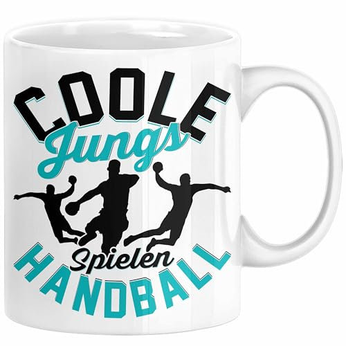 Handball-Spieler Geschenk Tasse Geschenkidee Handball-Spieler Jungs Kaffee-Becher Coole Jungs Spielen Handball (Weiß)
