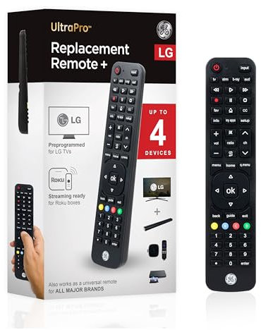 GE 4-Device Replacement Remote for LG Compatible with LED LCD HD UHD 4K HDR Smart TVs Plus Universal Remote Control Function for Streaming Players, Sound Bars, Blu-ray, DVD, and More, 57818