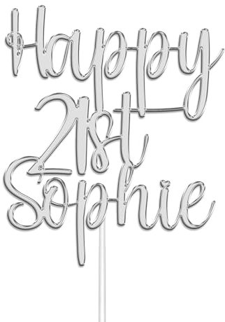 Personalised Acrylic Birthday Cake Topper by KreateSquare - Customised With Any Name, Any Age, Custom Colour – Birthday Cake Decoration (Silver)