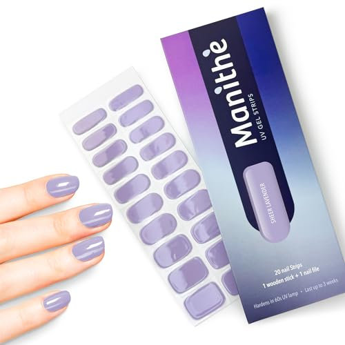 Manithè - Smalto Adesivo Gel UV - Pellicola per Unghie Autoadesiva - Manicure Semipermanente - Nail Wraps Gel UV - Kit 20 PCS - Color Lavanda (Sheer Lavender)