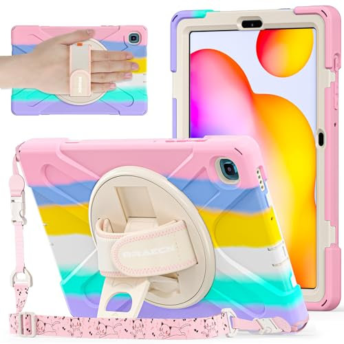 BRAECNstock Funda para Samsung Galaxy Tab S6 Lite de 10.4 pulgadas 2024/2022/2020 (SM-P620/P610/P619) con soporte para bolígrafo, correa de mano giratoria y soporte a prueba de golpes, funda