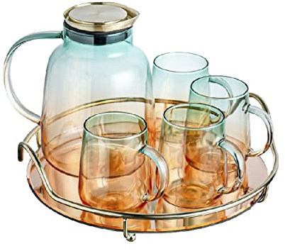 Cruche Gradient Couleur Verre Eau Pichet Coupe Ensemble plateau en acier inoxydable Accueil Cuisine Jus Jar Résistant à la chaleur Verre épaisse Verre Vin Coupes Cruche a Eau (Color : D)