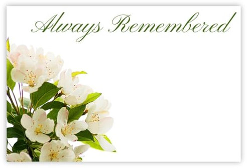 celloexpress Always Remembered (Malus Flower) Flower Message Cards - 60mm x 90mm - Bereavement Florist Card Sympathy Condolences Notes (Pack of 10)