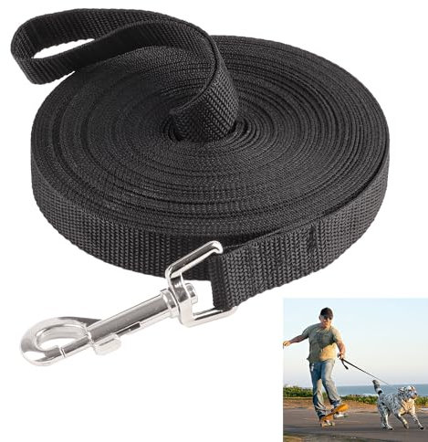 Schleppleine 10m für Hunde,Lange Hundeleine für Training und Outdoor,Ausbildungsleine für Kleine bis Große Hunde,Robuste Nylon Hundeleine mit Handschlaufe und D-Karabiner (Schwarz)