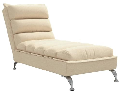 vidaXL Chaiselongue mit Kissen, Liegesessel mit Sperrholzlatten Metallbeine, Relaxliege für Wohnzimmer, Relaxsessel Liegestuhl, Creme Stoff