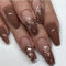 JUSTOTRY 24 Pcs Glitter Press on Nails Coffin Designs,Brown False Nails Long,Pretty Ballerina Stick on Nails for Women,Glossy French Fake Nail Medium for Nail Art Gifts
