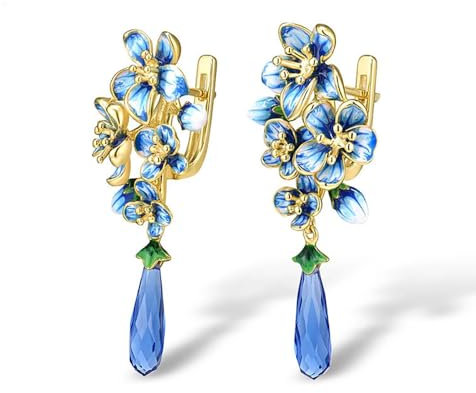 Orecchini pendenti a forma di fiore di ciliegio a goccia, per donne e ragazze, eleganti orecchini pendenti con cristallo blu smeraldo con zirconia cubica, a forma di fiore, orecchini da matrimonio,