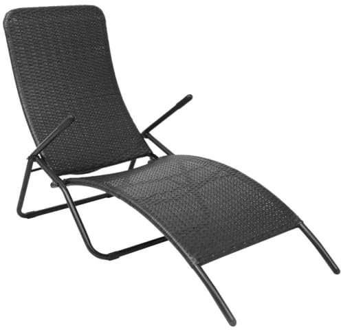 Gartenstuhl, klappbar, Sonnenliege, Polyrattan, schwarz, Farbe: schwarz, Material: PE-Rattan + pulverbeschichtetes Stahlgestell