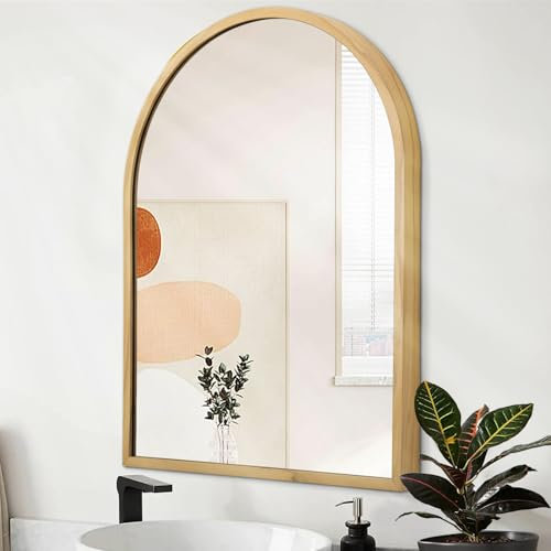 HLFMVWE Bogen Wandspiegel für Badezimmer, Spiegel für Wand, klein 50 x 40 cm, Eitelkeitsspiegel für Schlafzimmer Kommode, Eingangsbereich, Wohnzimmer, Aluminiumlegierung Metallrahmen