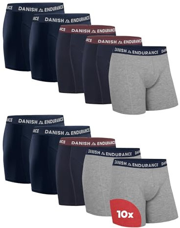 DANISH ENDURANCE 10er Pack Boxershorts Herren, Weiche Baumwolle, Unterhosen Männer Stretch, Ohne Zettel, Mehrfarbig (4xmarine, 3xmarineblau/Bordeaux, 3xgrau/Marineblau), M