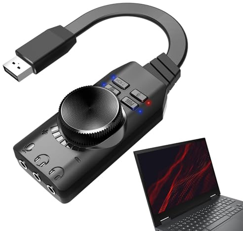 USB-Soundkarte mit virtuellem 7.1-Surround-Sound – USB-zu-optischer Audioadapter mit Lautstärkeregler | Externe Soundkarte mit Verstärker für Kopfhörer, Computer und Laptop | Interfa