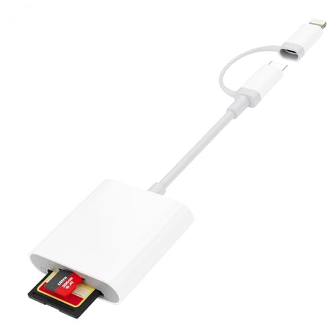 Lecteur de Carte SD pour iPhone, Adaptateur Lecteur Carte SD USB C vers SD/Micro SD 2 en 1, Adaptateur de Carte SD, Lecteur de Carte mémoire Externes pour iphone 16/15/14/13, MacBook, Galaxy S20/S21