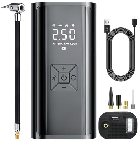 RUOVXWU Cordless Tyre Inflator Air Compressor,Portable Air Compressor,Car tyre inflator,Supports Preset Tyre Pressure and Auto Shutoff,with LED Lights for Car Tyres and Motorcycle Bicycle