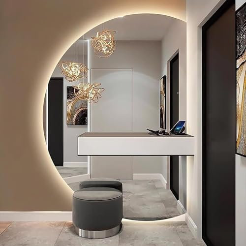 Specchio da bagno moderno antiappannamento intelligente 28x39, specchio da parete a LED a mezzaluna, specchio per il trucco dimmerabile in 3 colori, specchio decorativo con interruttore touch (taglio