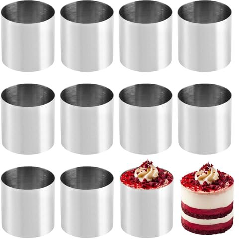 LOMUG 10er Dessertringe Set, Premium Edelstahl Speiseringe (Ø5cm), Nahtlose Mousse Form, Rund Speiseringe Kuchenring, Edelstahl Backring für Backen, Dessert, Mousse & Anrichten
