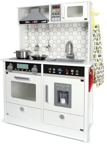 Leomark cucina in legno bianca - MODERN WHITE - giocattolo per bambini, educazione tavola divertimento, cucina con accessori, dimensioni: 65cm x 30cmx 94cm.