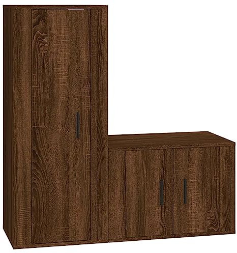 HEFZGDB 2-TLG. TV-Schrank-Set Braun Eichen-Optik Holzwerkstoff Lowboard Wohnzimmer Couchtisch Beistelltisch Wohnzimmer Möbel für Büro Wohnbereich Erholungsraum Schlafzimmer