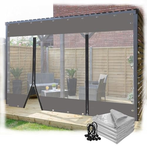 Outdoor Vorhänge Transparente wasserdichte Planen Seitenteile mit Reißverschluss Pavillon Seitenwände Plane für Pergola, Terrasse, Veranda(3x3m/9.8x9.8ft)