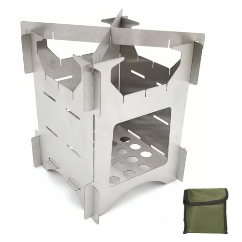 lopituwe Leichter Holzofen zum Kochen im Freien für Outdoor Reisen, Wandern, Picknicks, zusammenklappbarer Campingkocher aus Edelstahl