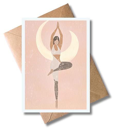 WBdesignz – Karte „Yoga Moon“ mit Umschlag – Spirituelle Grußkarte für Achtsamkeit, Balance & innere Stärke im modernen Design (DIN A6)