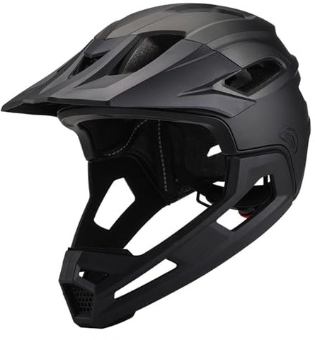 Mountain Bike Helmet for Adult Breathable Shock-Proof PC Full Face Bike Helmet with Detachable Chin Holder & Visor Adjustable Unisex Black for Biking Outdoor