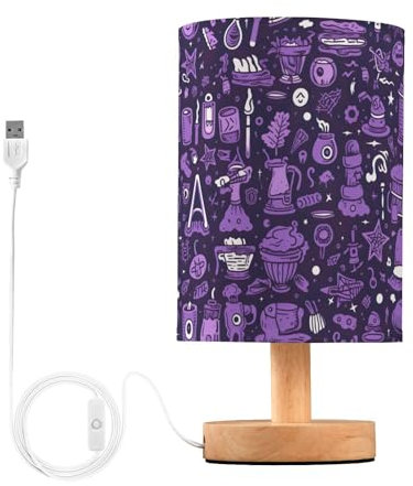 Fuauuyl Lampada da tavolo spaventosa magica con porte di ricarica USB, lampade da comodino per camera da letto con paralume rotondo in tessuto di lino per soggiorno, dormitorio camera da letto