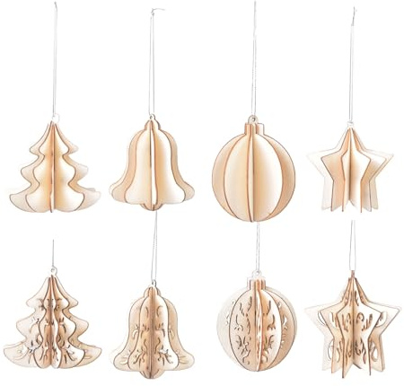 Weihnachtsbaum Deko 8 Stück Weihnachtsanhänger Christbaumschmuck Holz Baumschmuck Weihnachten Weihnachtsdeko Hängend 3D Holzanhänger Weihnachtsbaumschmuck Tannenbaum Schmuck Holzanhänger