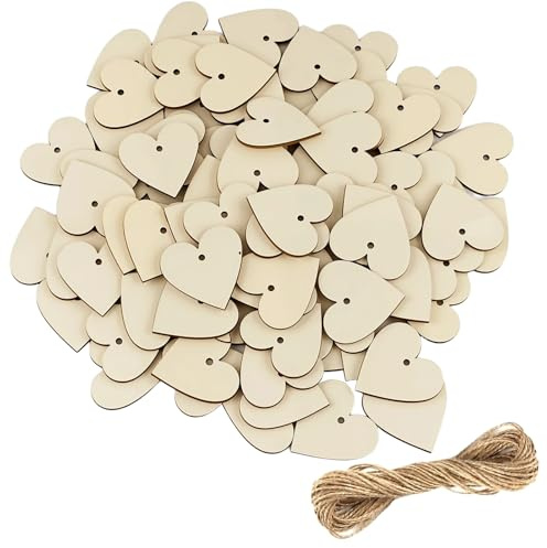 Holzherzen Zum Beschriften 100 Stk Holzherzen Scheiben Hochzeit Deko mit Loch Streudeko Herzen Holz zum Bemalen mit 10m Jute Schnur