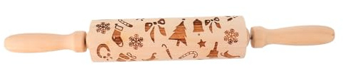 MAGICLULU Rouleau à Pâtisserie Imprimé de Noël en Bois Dur pour Pâtisserie Articles Cuisine Outil de Cuisson