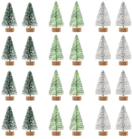 MELLIEX 24 Stück Miniatur Weihnachtsbaum Künstlicher Mini Modell Tannenbaum mit Holzsockel für Miniatur-Szenen DIY Handwerk Mikro Landschaft Party Dekoration (3 Farben)
