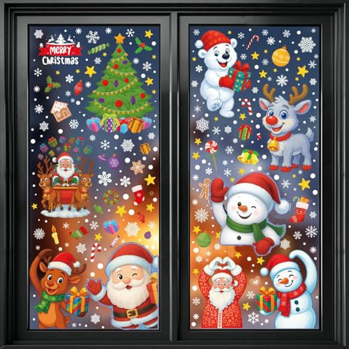 Weihnachten Fensterbilder, 9 Blatt Selbstklebend-Weihnachten, Fensterdeko Window Stickers Window Cling, Fensterdeko-Weihnachtsfenster Aufkleber-Weihnachtsmann für Deko Christmas Decoration (Xmas B)