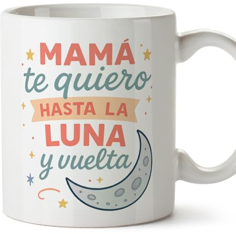 MUGFFINS Taza mamá con frase Mamá te quiero hasta la luna y vuelta en Español | regalo madre | 330 Ml 11 oz | Idea original para regalar | pa y ma v2