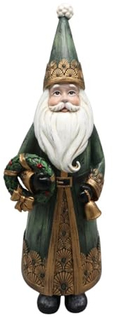 Viron Statuetta Babbo Natale Decorazione Natalizia in Resina Multicolore Dipinta a Mano (Verde, 32 cm)
