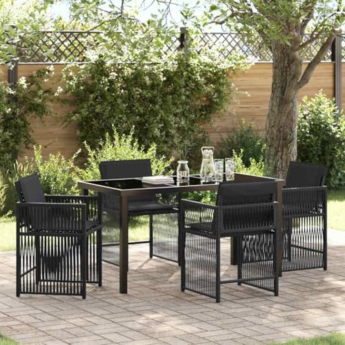 QJBSAVVA Gartenmöbel Set 5-TLG Schwarz Poly-Rattan 140x80 cm Tisch und 4 Stühle Modernes Design Robust und Langlebig für Balkon Terrasse und Garten