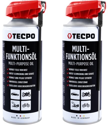 TECPO Multifunktionsöl 2x 400ml Multifunktionsspray Schmiermittel Sprühöl Rostlöser Kriechöl mit klappbarem Sprührohr schmiert, schützt, reinigt, fettet mit Verschleiß- und Korrosionsschutz
