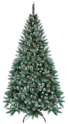 Baunsal® Weihnachtsbaum künstlich (WBSD) 180 cm grün-Weiss mit Kieferzapfen Christbaum Tannenbaum Christmas Tree Weihnachten Weihnachtsdeko