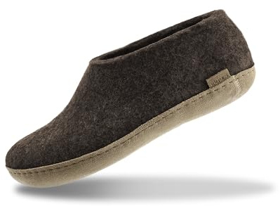 GLERUPS Indoor Shoes Men & Women (Brown) | Unisex Wool Slippers with Leather Sole | Comfy Slippers Women Men | Cosy Gents and Ladies Slippers