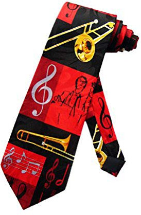 BUYYOURTIES Herren Musik-Blasinstrument Krawatte, Schwarz, Gold, Rot, Einheitsgröße
