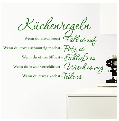 Grandora Wandtattoo Küchenregeln I grasgrün (BxH) 94 x 58 cm I Küche Spruch Zitat Aufkleber selbstklebend ablösbar Wandaufkleber Wandsticker Sticker W957
