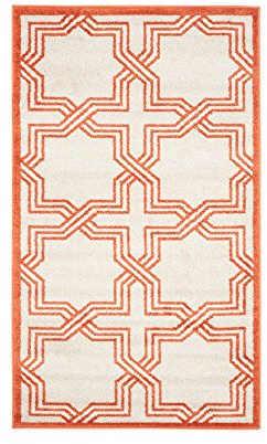 SAFAVIEH Amherst Collection Accent Rug - 3' x 5', Ivory & Orange, Geometric Design, Non-Shedding & Easy Care, Ideal for High Traffic Areas in Entryway, Living Room, Bedroom (AMT413F)