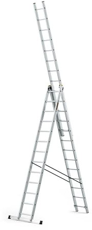 DRABEST Leiter PRO Serie Aluleiter 3-teilig Mehrzweckleiter 3x13 Stufen Leiter Multifunktionsleiter Kombileiter bis 150 kg Beslastbar - Arbeitshöhe 8,61 m - inkl. Eimerhaken