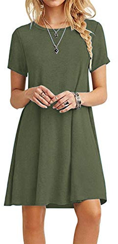 MOLERANI Summer Dresses for Women UK Casual T-Shirt Dress Short Sleeve Ladies Beach Dress (L, Army Green)
