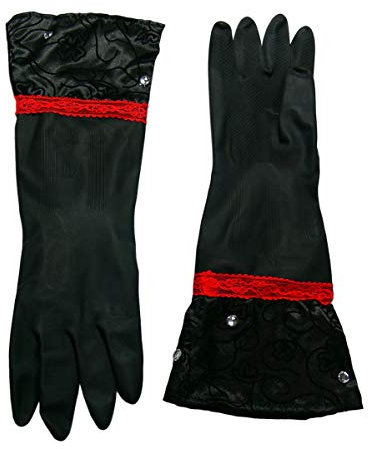 trendfinding Schwarze Haushaltshandschuhe Perfect Housewifes mit Spitze aus Latex