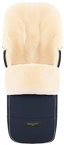WERNER CHRIST BABY, Lammfell-Fußsack FLIMS – warmer Buggy, Kinderwagen-Fußsack (Kinder ab 6 bis 36 Monate) aus medizinischem Fell, universal mit Langsschlitzen in Navy (dunkelblau)