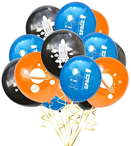 Oblique Unique® Weltraum Luftballon Set für Jungs Kinder Geburtstag Schuleinführung Feier Motto Party Planeten Astronaut Rakete Raumschiff Space Shuttle Ballons Orange Blau Schwarz