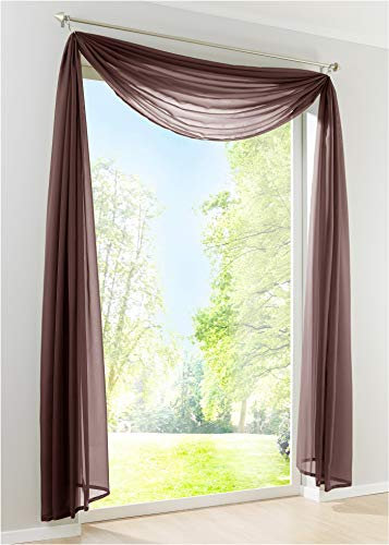 Yaland Voile Transparenter Freihandbogen einfarbig Uni Querbehang Wohnzimmer Gardinenschals (BxH 140x700, braun) 1 Stück