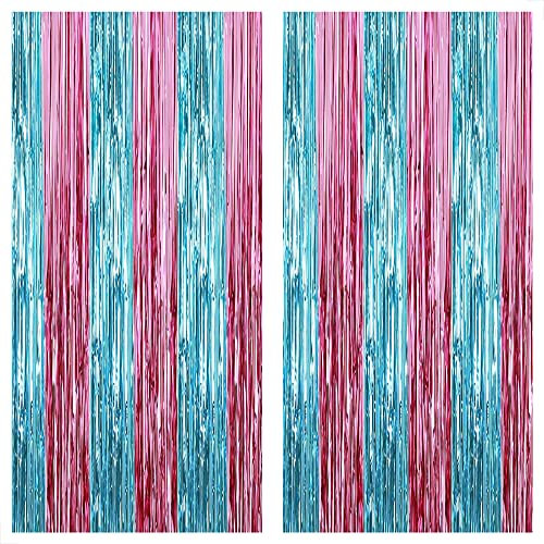 XtraLarge Pink und Blau Folienfransen für Geschlechtsoffenbarung Hintergrund – 9 x 3 m, 2 Stück | Vorhang, rosa blaue Partydekorationen Luftschlangen Geburtstagsparty