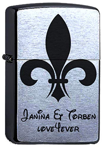 elbedruck Lilie Fleur de Lis Dein Text Lasergravur Compatible with Zippo personalisiert, Logo Pfadfinder Wunschtext Fleur de LYS (Motiv E)