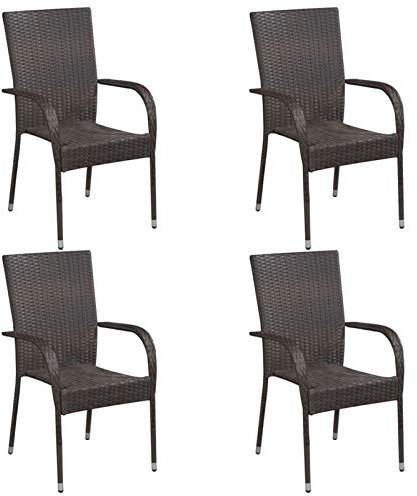 Kshzmoto Stapelbare Gartenstühle 4 STK. Hochlehner Wetterfest Terrassenstuhl Balkonstuhl Stapelstühle Armlehnstühle Poly Rattan Braun